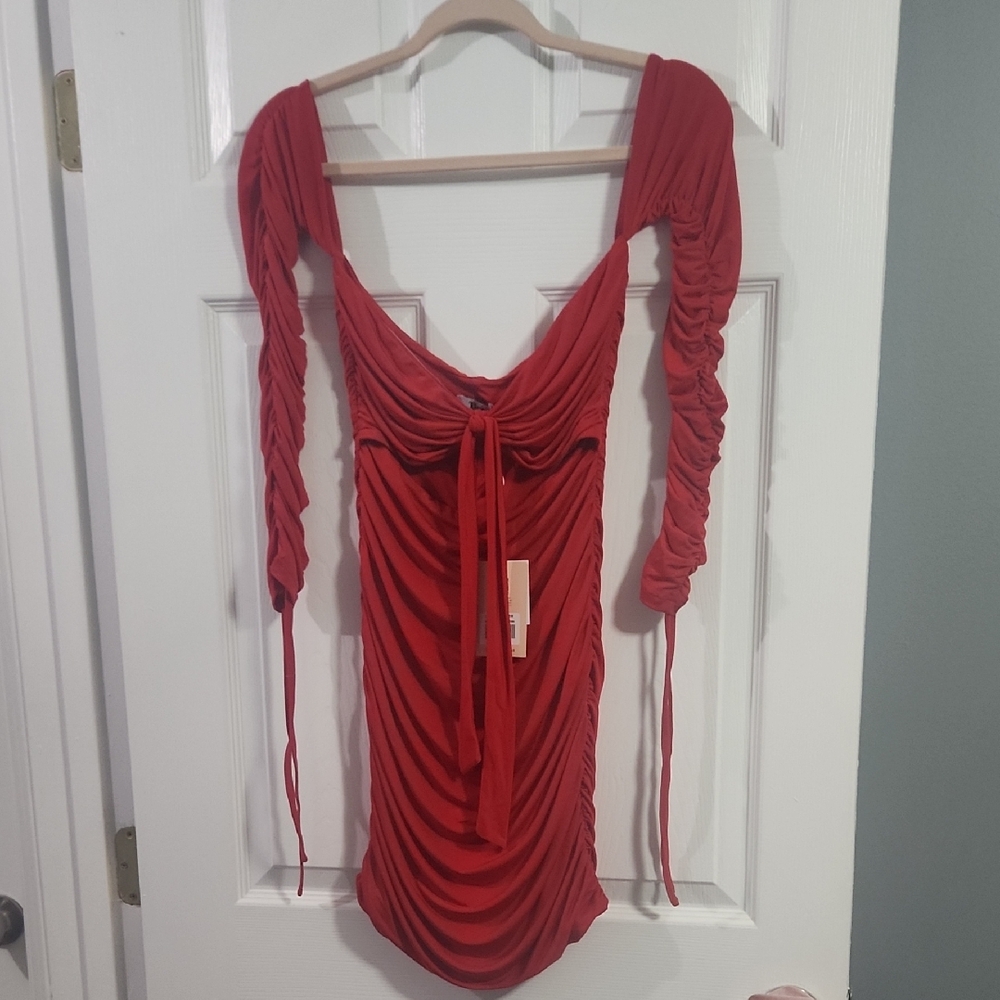 Tiger Mist Red Draped Ruched Midi Dress